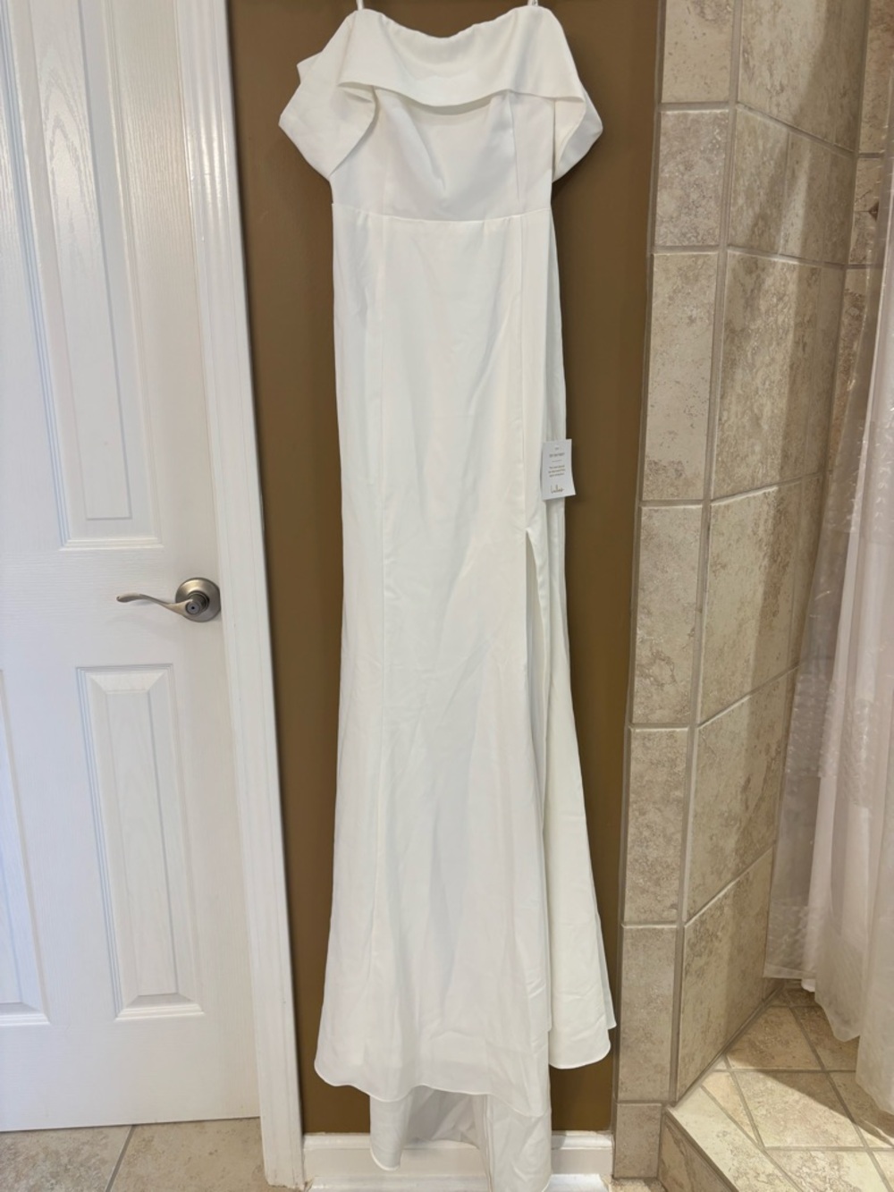 Off-Shoulder White Formal Dress with Side Slit